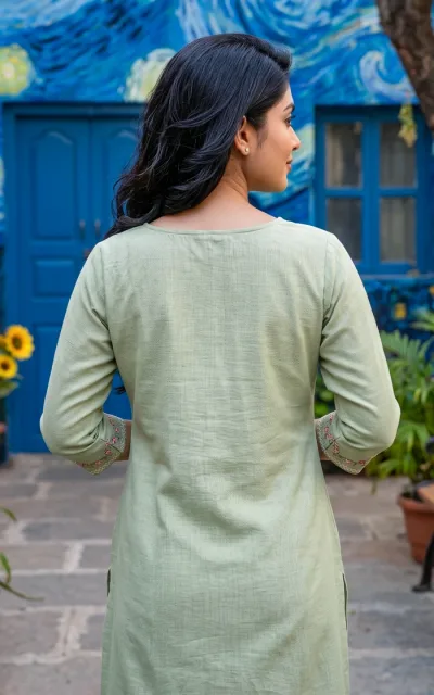 Pastel Green Cotton Straight Kurti Co-ord set
